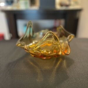 Viking vintage MCM blown amber art glass trinket bowl candy dish.